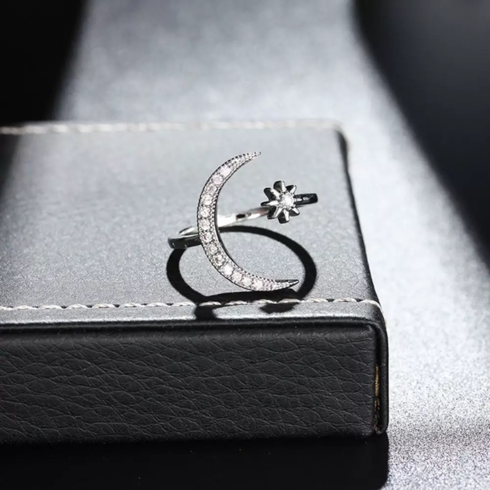 “Nova” Moon Star Diamond Boho Adjustable Cute Ring - Picture 5 of 11